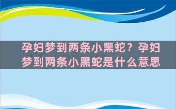 孕妇梦到两条小黑蛇？孕妇梦到两条小黑蛇是什么意思