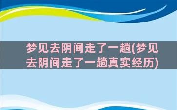 梦见去阴间走了一趟(梦见去阴间走了一趟真实经历)