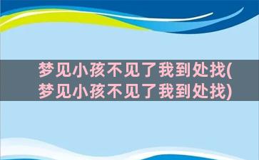 梦见小孩不见了我到处找(梦见小孩不见了我到处找)