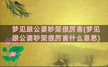 梦见跟公婆吵架很厉害(梦见跟公婆吵架很厉害什么意思)